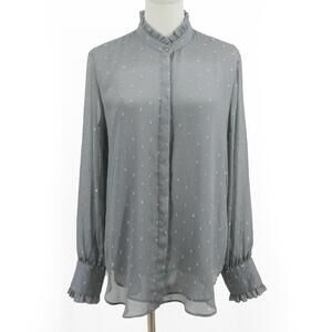 Ann Taylor Silver Gray Sheer Ruffle Blouse with Metallic Dots Women’s Size M